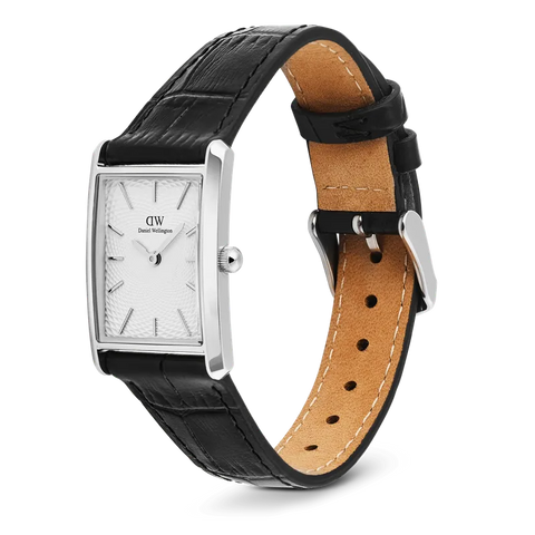 The Watch Boutique Daniel Wellington Bound Black Crocodile Guilloché Silver Watch