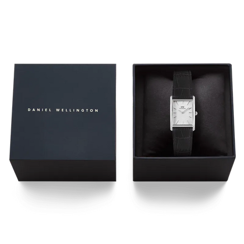 The Watch Boutique Daniel Wellington Bound Black Crocodile Guilloché Silver Watch