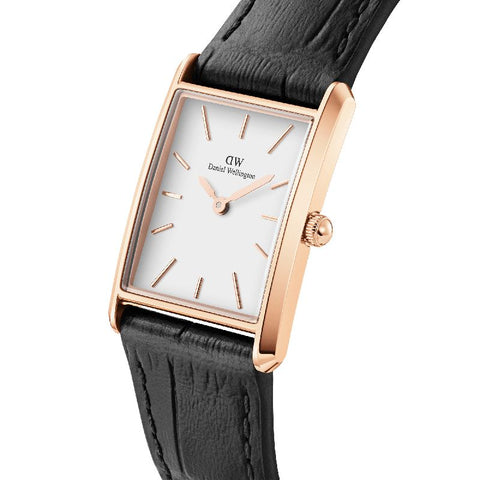 The Watch Boutique Daniel Wellington Bound Black Crocodile Rose Gold Watch 35x24mm