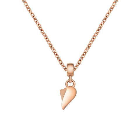Daniel Wellington rose gold broken heart charm necklace crafted from durable PVD-plated 316L stainless steel.