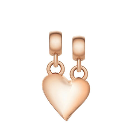 Daniel Wellington rose gold broken heart charm crafted from durable PVD plated 316L stainless steel for a sleek finish.