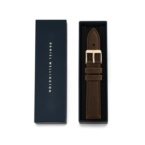 The Watch Boutique Daniel Wellington Brown Canvas Strap Rose Gold 20mm Watch Strap