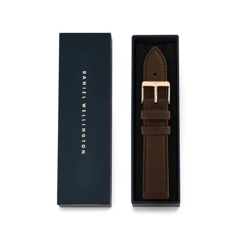 The Watch Boutique Daniel Wellington Brown Canvas Strap Rose Gold 20mm Watch Strap