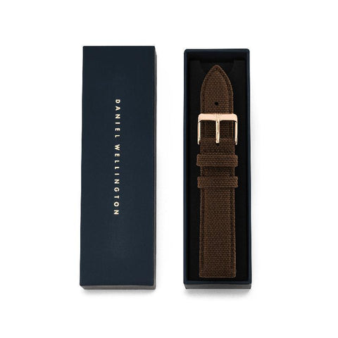 The Watch Boutique Daniel Wellington Brown Canvas Strap Rose Gold Watch Strap