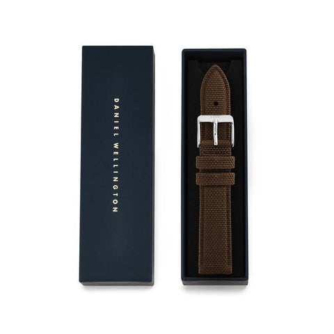 The Watch Boutique Daniel Wellington Brown Canvas Strap Silver 18mm Watch Strap