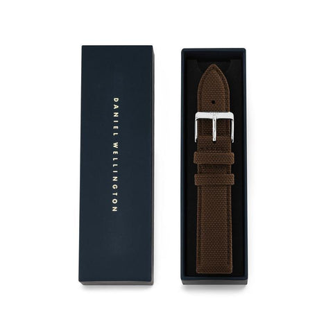 The Watch Boutique Daniel Wellington Brown Canvas Strap Silver 20mm Watch Strap