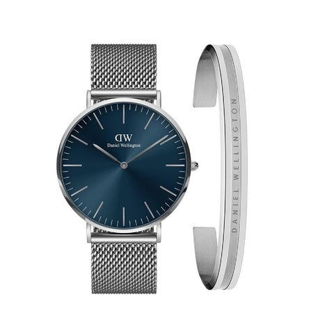 The Watch Boutique Daniel Wellington Bundle : Classic Mesh Arctic + Elan Bracelet Silver