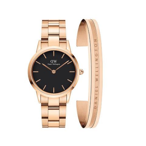 The Watch Boutique Daniel Wellington Bundle : Iconic Link Black + Elan Bracelet RG