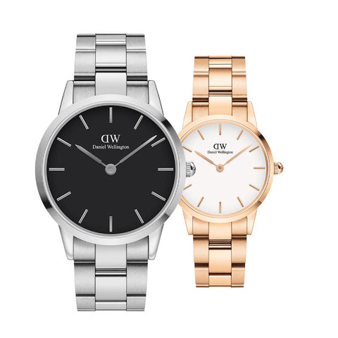 The Watch Boutique Daniel Wellington Bundle : Iconic Link White Rose Gold & Black Silver