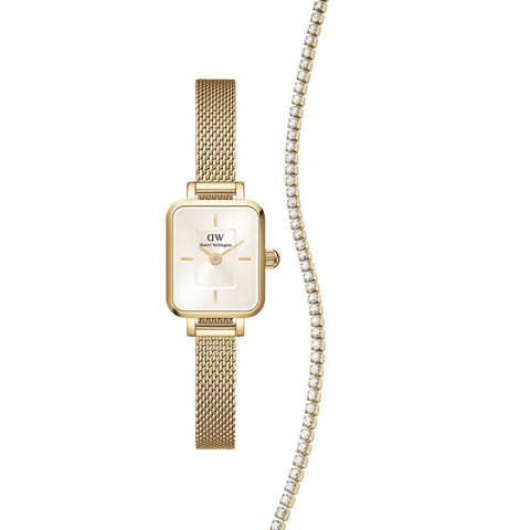 The Watch Boutique Daniel Wellington Bundle : Quadro Mini Champagne Evergold + Tennis Necklace