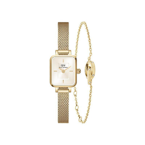 The Watch Boutique Daniel Wellington Bundle : Quadro Mini Champagne + Lumine Unity Bracelet Gold