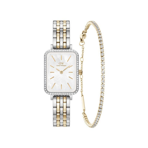 Daniel Wellington Bundle : Quadro Two Tone & Tennis Bracelet Gold