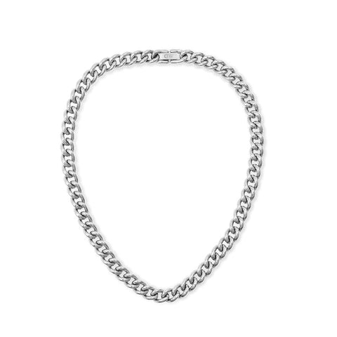 Daniel Wellington silver chunky chain necklace in polished stainless steel with a secure fold-over clasp, 410mm length.