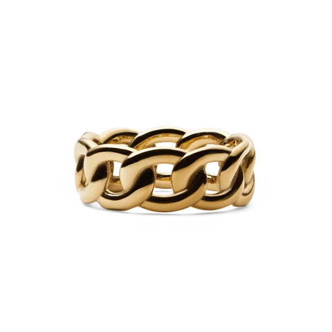 Daniel Wellington chunky chain ring in polished gold-plated stainless steel with a bold, interlocking link design.
