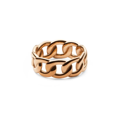 Daniel Wellington chunky chain ring in polished rose gold-plated stainless steel with a bold, interlocking link design.