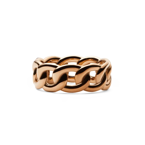 Daniel Wellington chunky chain ring in polished rose gold-plated stainless steel with a bold, interlocking link design.