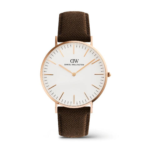 The Watch Boutique Daniel Wellington Classic Brown Canvas Rose Gold Men's Watch