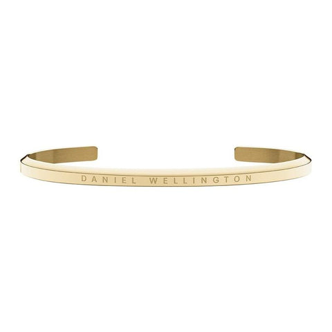 Minimalist Daniel Wellington gold stainless steel cuff bracelet, 185mm size, featuring elegant engraved branding.