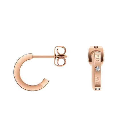 Daniel Wellington Classic Lumine rose gold hoop earrings with premium crystals and refined logotype etchings.
