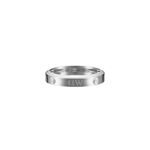 Daniel Wellington Classic Lumine silver stainless steel ring featuring sparkling crystals and engraved logotype.