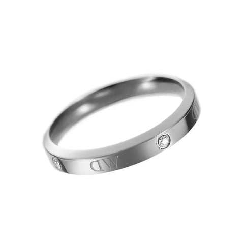 Daniel Wellington Classic Lumine silver stainless steel ring with alternating crystals and engraved logotype.