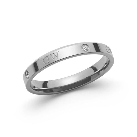 Daniel Wellington Classic Lumine silver stainless steel ring with sparkling crystals and engraved logotype.