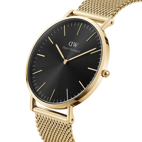 The Watch Boutique Daniel Wellington Classic Mesh Onyx Gold Watch 40mm