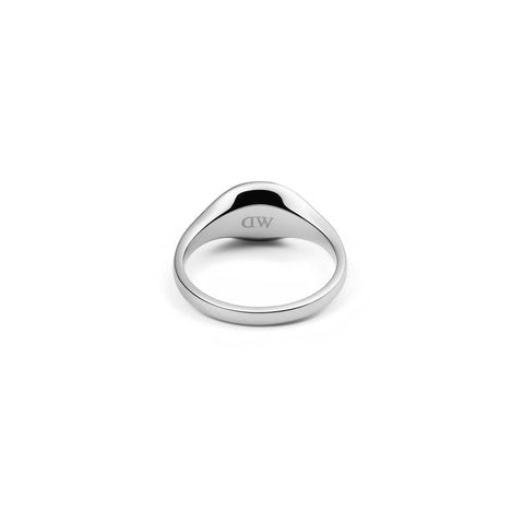 Minimalist Daniel Wellington Classic Mini Signet Ring in polished silver stainless steel with elegant curved design.