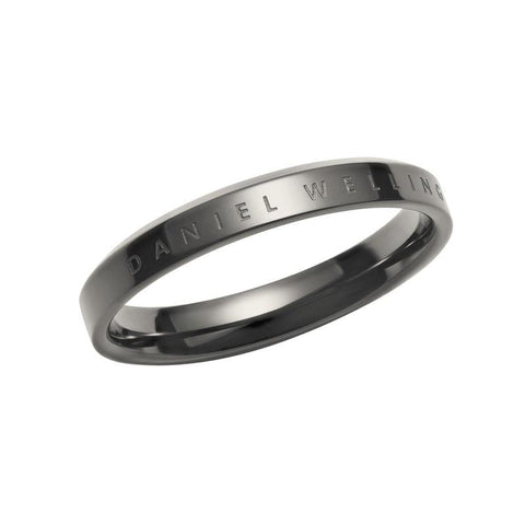 Elegant Daniel Wellington Classic Ring in anthracite grey stainless steel with engraved logo, 19.1mm diameter.