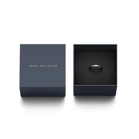 Elegant Daniel Wellington Classic Ring in anthracite grey stainless steel, presented in a premium branded gift box.