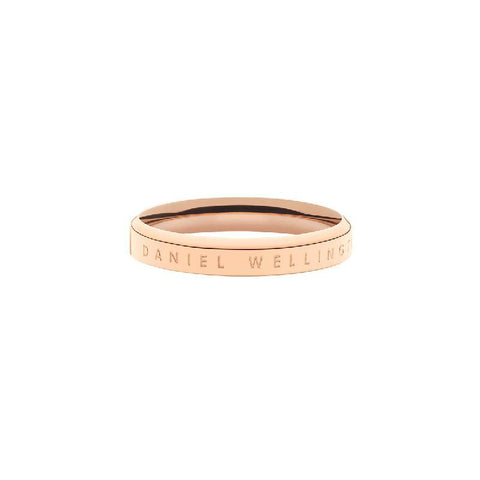Elegant rose gold Daniel Wellington Classic Ring crafted from polished stainless steel with engraved logo detail.