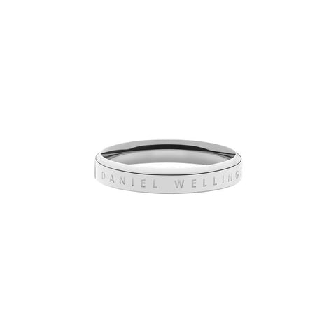 Elegant Daniel Wellington Classic Ring in polished silver stainless steel with a minimalist engraved logo design.