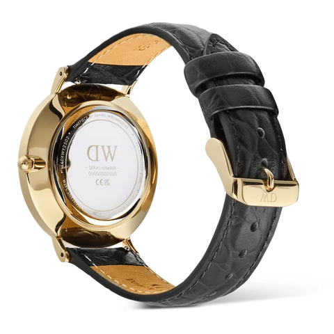 The Watch Boutique Daniel Wellington Classic Roman Numerals Date Black Croc Belly Gold