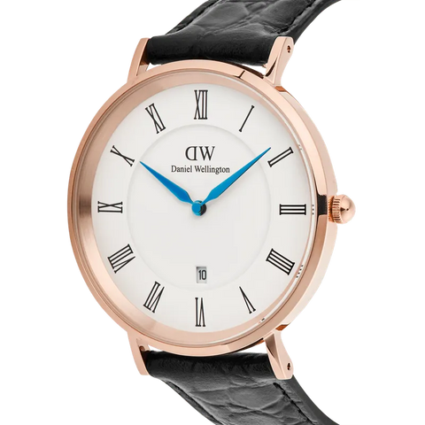 The Watch Boutique Daniel Wellington Classic Roman Numerals Date Black Croc Belly Rose Gold