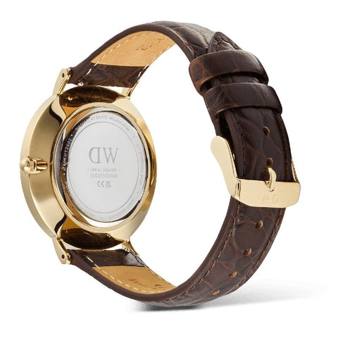 The Watch Boutique Daniel Wellington Classic Roman Numerals Date Dark Brown Croc Belly Gold Men's Watch