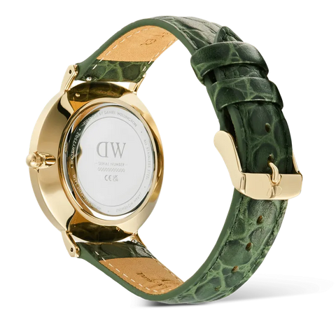 The Watch Boutique Daniel Wellington Classic Roman Numerals Date Dark Green Croc Belly Gold