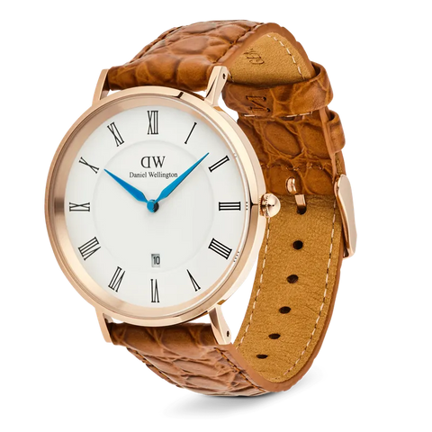 The Watch Boutique Daniel Wellington Classic Roman Numerals Date Light Brown Croc Belly Rose Gold