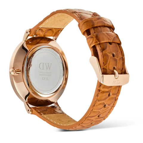 The Watch Boutique Daniel Wellington Classic Roman Numerals Date Light Brown Croc Belly Rose Gold