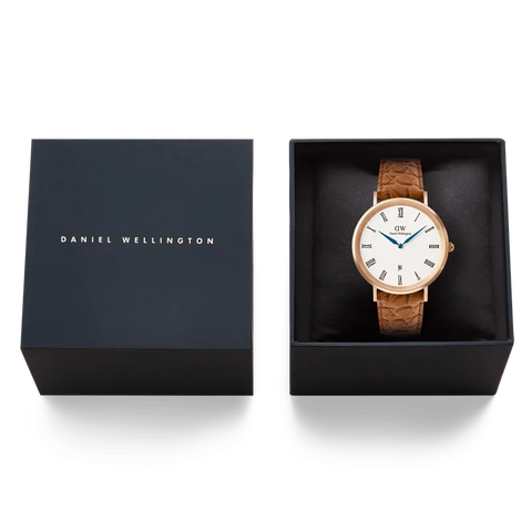 The Watch Boutique Daniel Wellington Classic Roman Numerals Date Light Brown Croc Belly Rose Gold