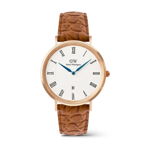 The Watch Boutique Daniel Wellington Classic Roman Numerals Date Light Brown Croc Belly Rose Gold