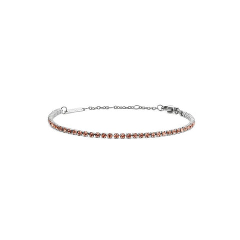 Daniel Wellington silver tennis bracelet featuring radiant apricot crystals set in durable 316L stainless steel with adjustable fit.