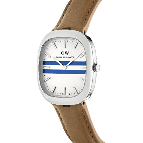 The Watch Boutique Daniel Wellington Cort Tan Brown Leather White-Blue Silver Men's Watch