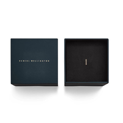 Daniel Wellington 9mm gold-plated stainless steel crystal bar stud earring in a signature branded gift box.