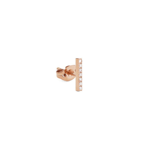Elegant 9mm rose gold bar stud earring featuring a delicate claw-set crystal design in polished stainless steel.