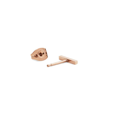 Elegant 9mm rose gold bar stud earring crafted from stainless steel with a polished PVD finish and secure back.