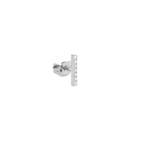Daniel Wellington silver stainless steel bar stud earring featuring a 9mm design with sparkling claw-set crystals.