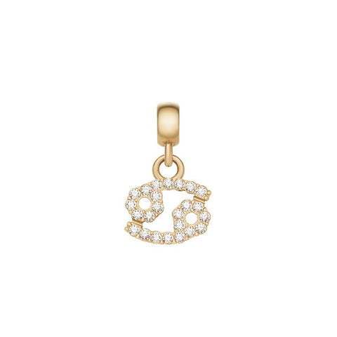 Gold-plated stainless steel Cancer zodiac charm featuring sparkling claw-set crystals for a radiant, elegant look.