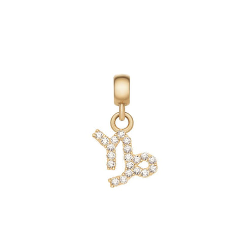 Gold-plated stainless steel Capricorn zodiac charm featuring a delicate claw-set crystal design.