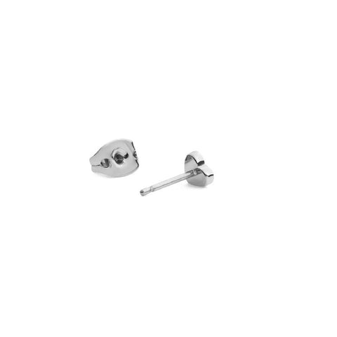 Daniel Wellington silver heart stud earrings in stainless steel with a delicate 4.2mm claw-set crystal design.