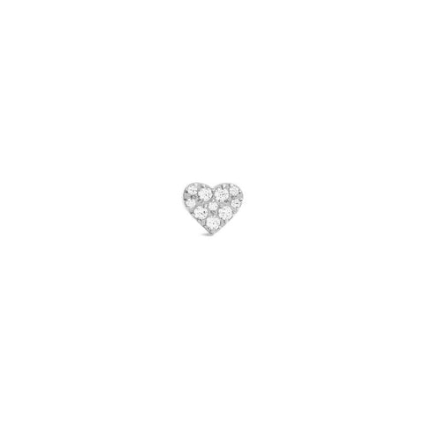 Daniel Wellington silver heart stud earring featuring sparkling crystals in a delicate 4.2mm stainless steel claw setting.
